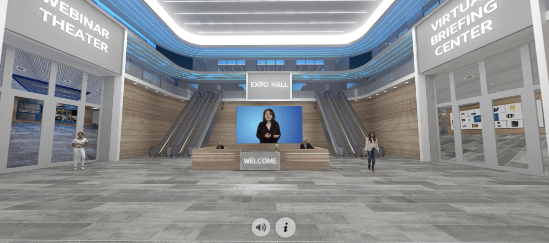 Photo of AT&T's "The Hub," a virtual experience including an Expo Hall and an example of AT&T's 5G Network.