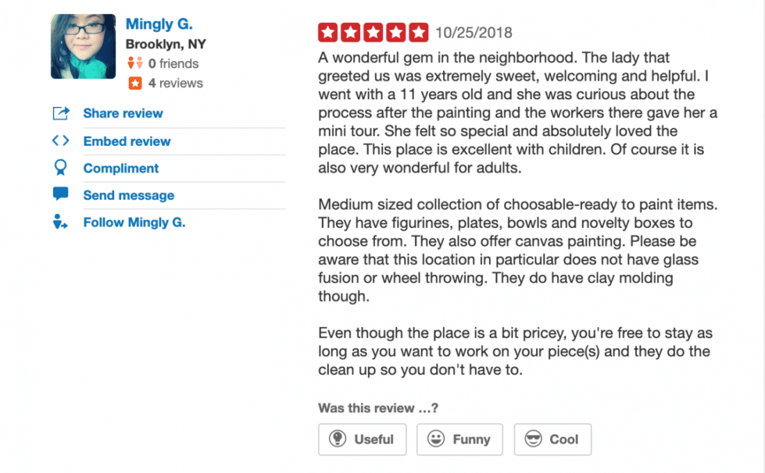 Sample Yelp review of local business