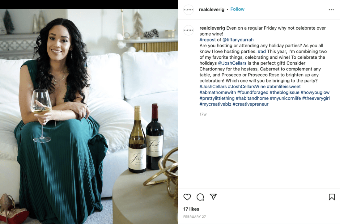 CLEVER's Instagram account focuses on influencer marketing and real voices.