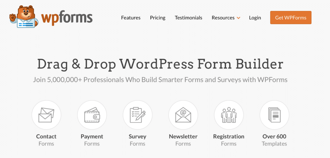 Screenshot of wpforms, a drag-and-drop WordPress contact form plugin.