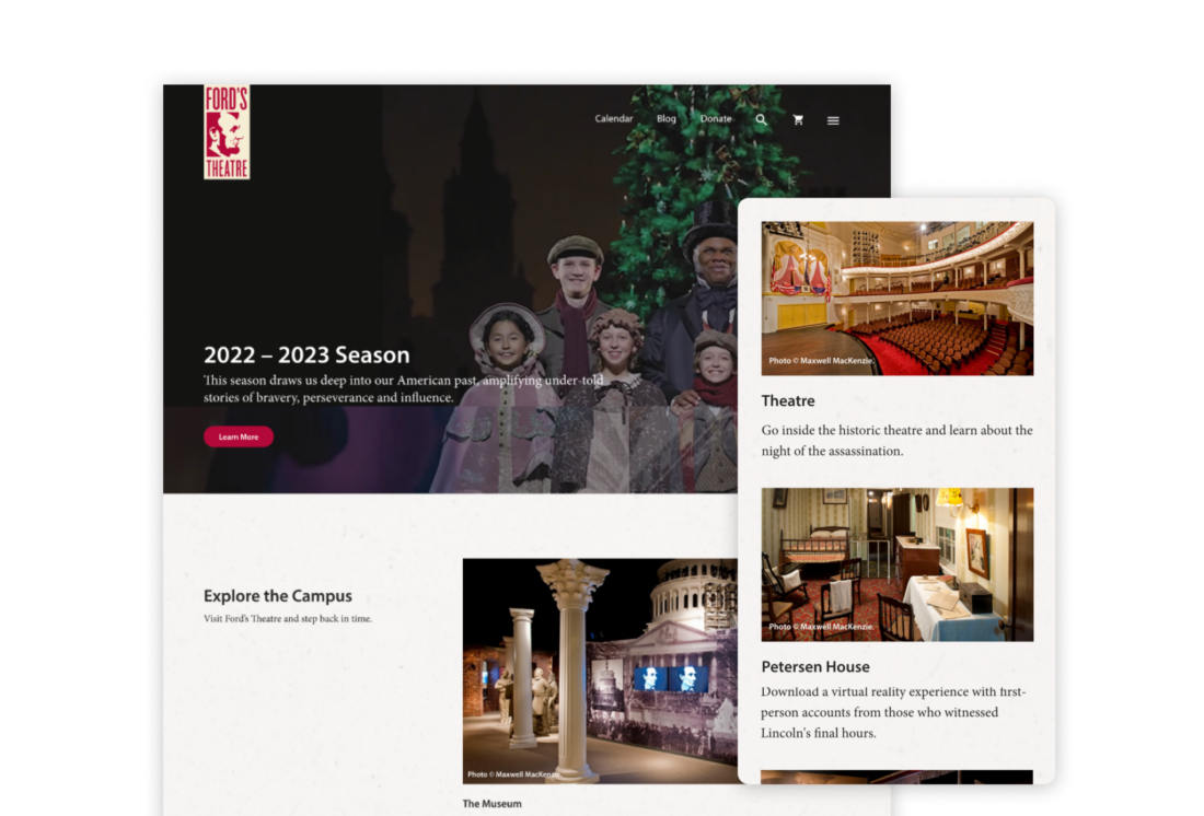 Screenshot of Ford's Theatre optimized website and updated content. (Source: Plank)