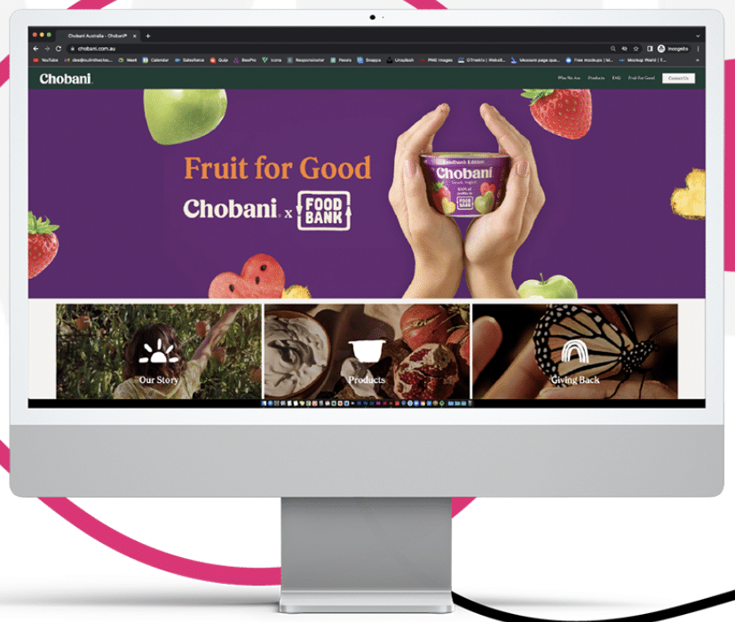Screenshot of Chobani website, designed by Out In The Clouds.
